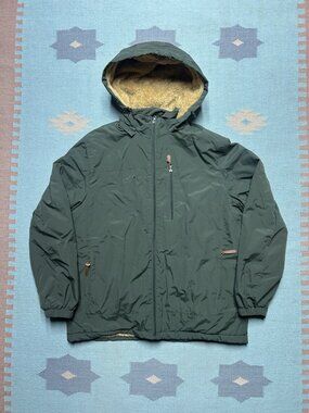 Outdoors faux fur lined hooded jacket industrial military style green large